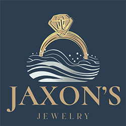 Company logo for Jaxon Jewelry store with ocean waves and a golden diamond ring rising out of the surf.